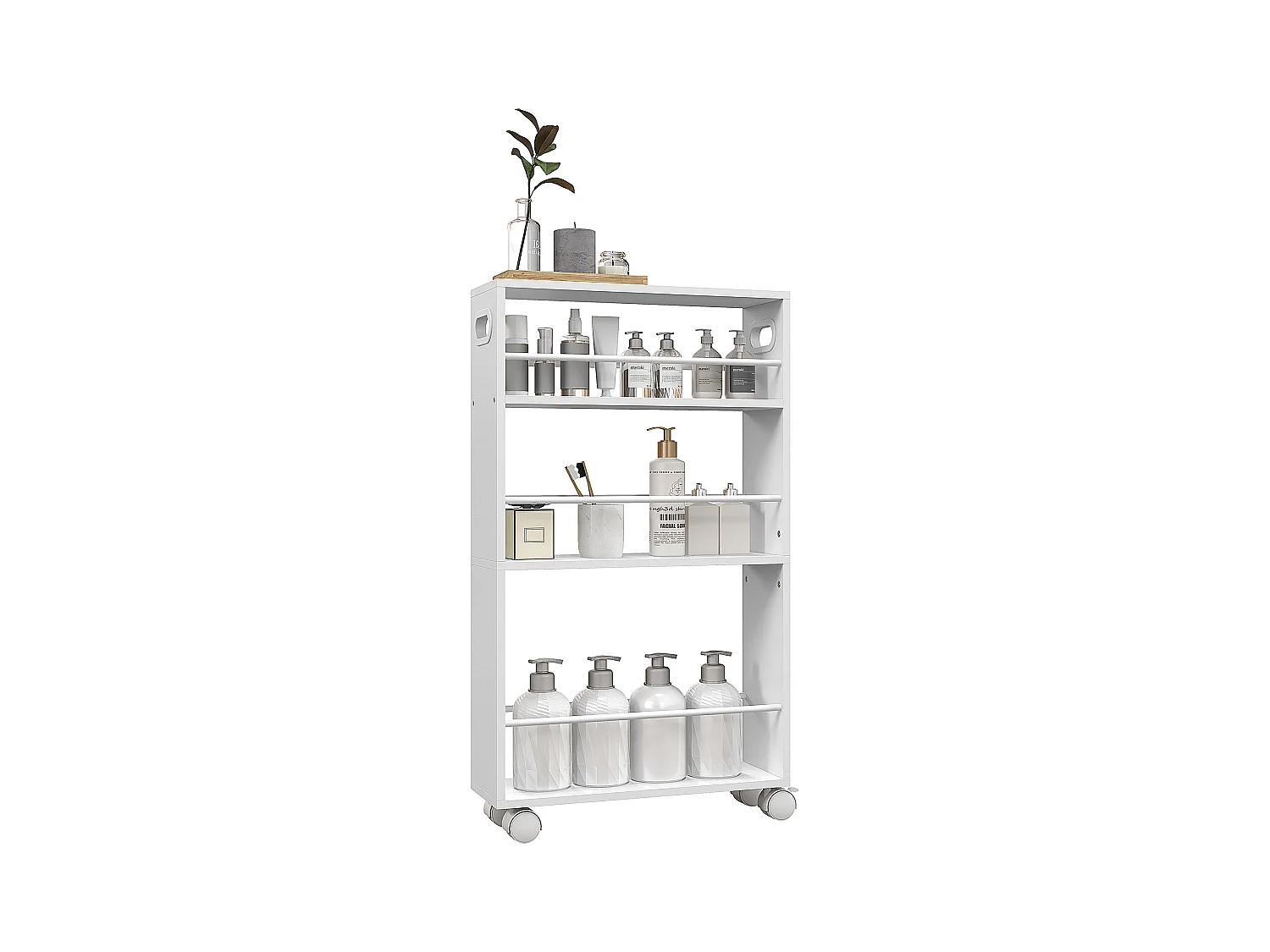 Carrello cucina e bagno a 3 livelli con barre laterali bianco