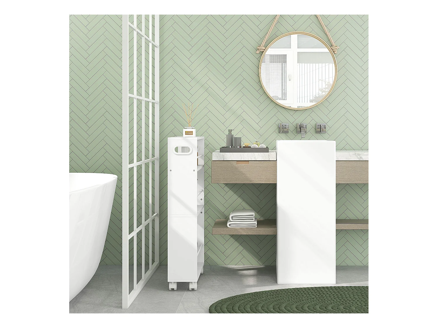 Carrello cucina e bagno a 3 livelli con barre laterali bianco