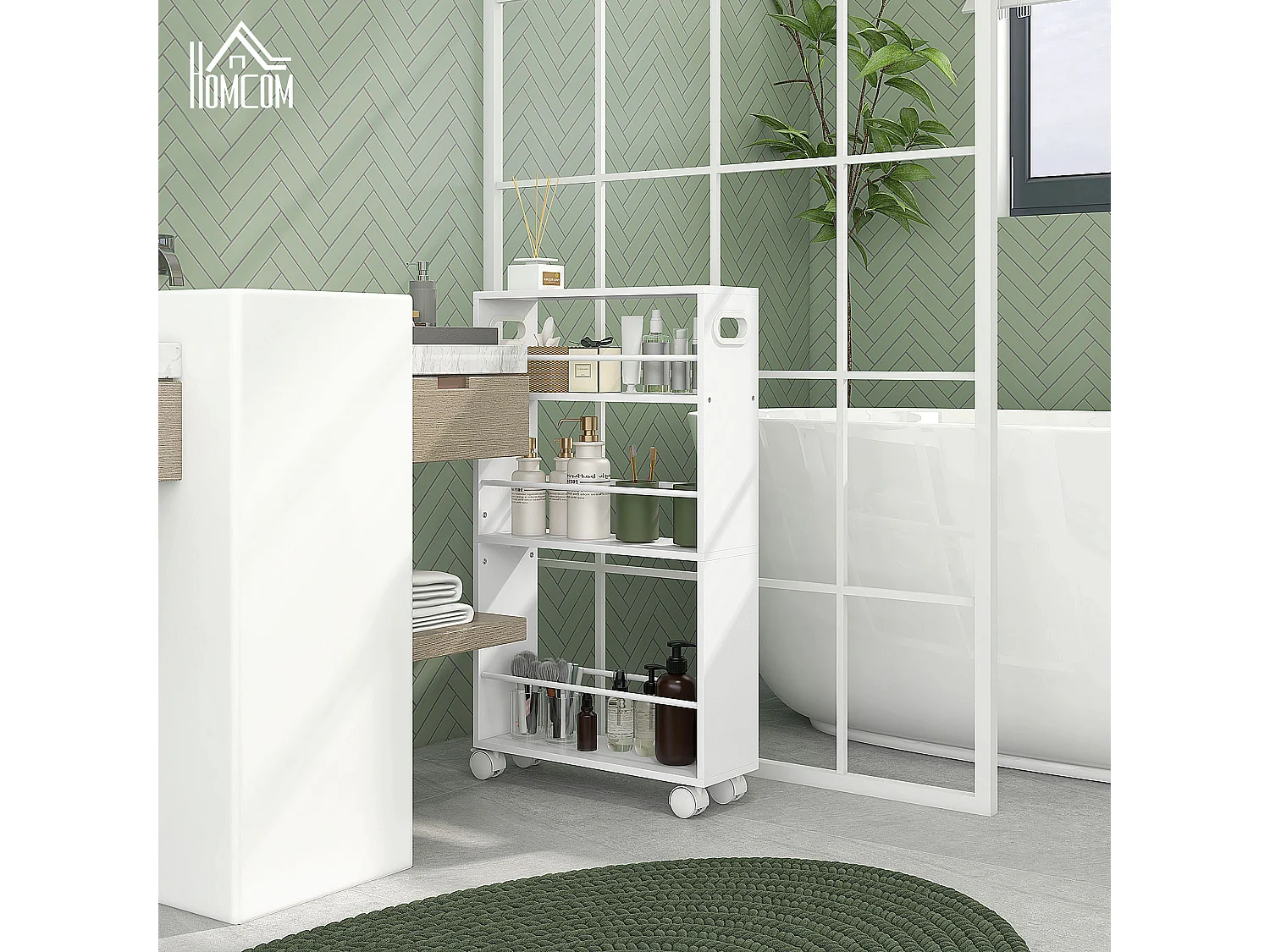 Carrello cucina e bagno a 3 livelli con barre laterali bianco