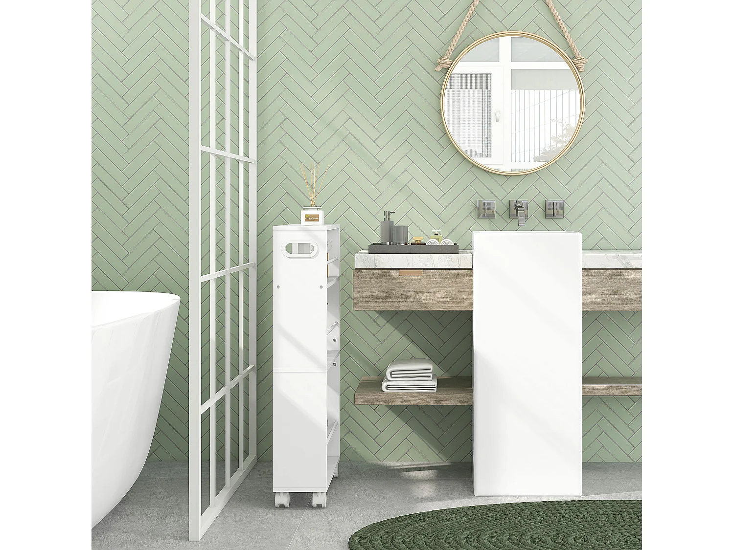 Carrello cucina e bagno a 3 livelli con barre laterali bianco