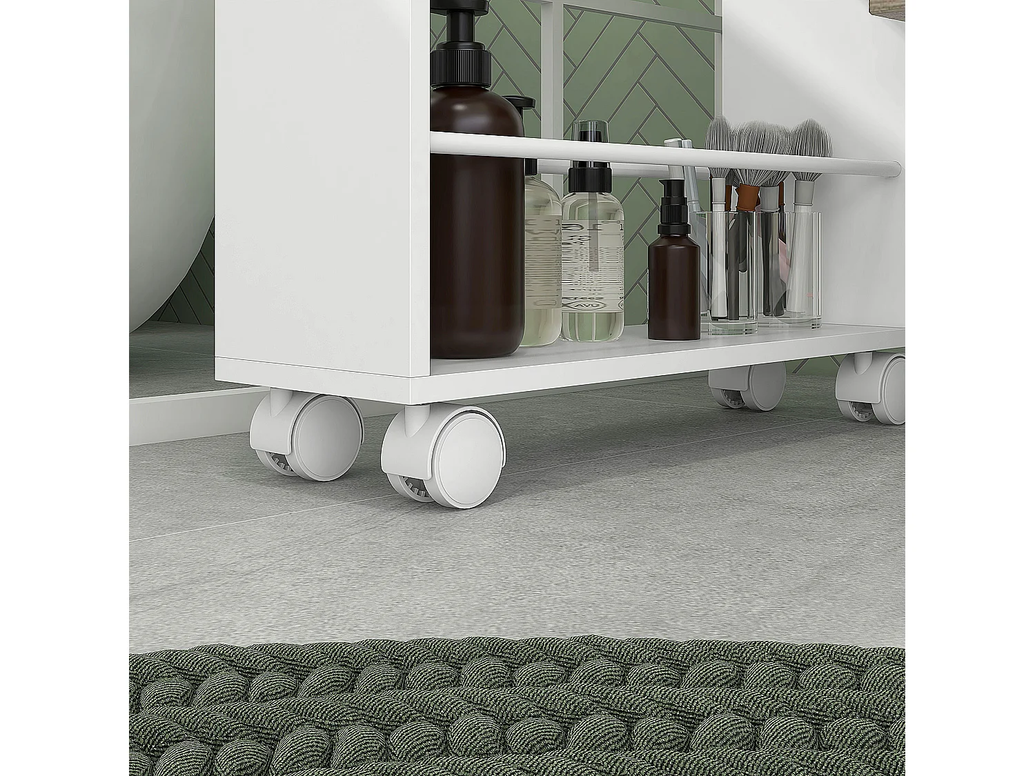 Carrello cucina e bagno a 3 livelli con barre laterali bianco