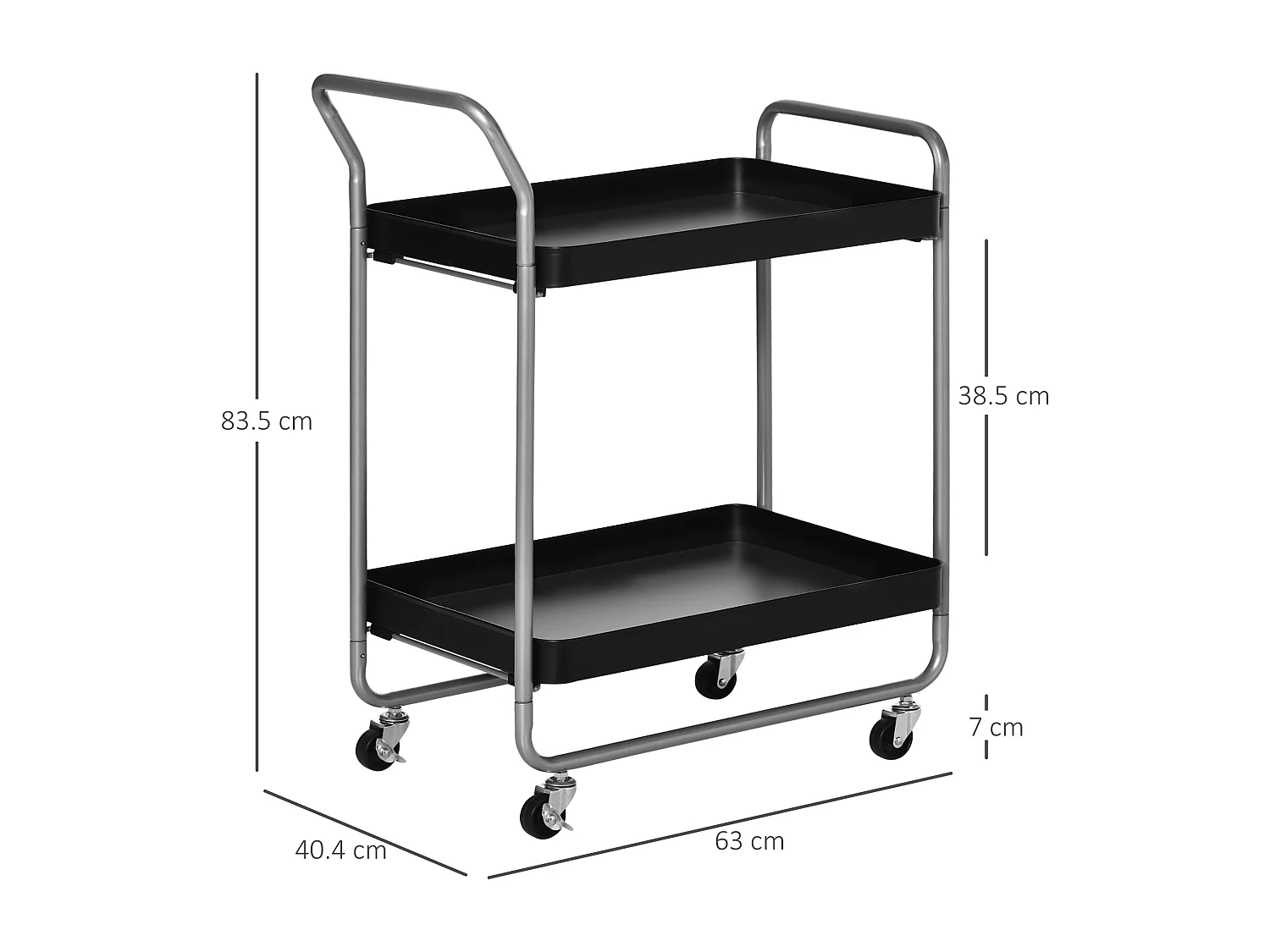 Carrello portavivande a 2 livelli con maniglie e ruote nero