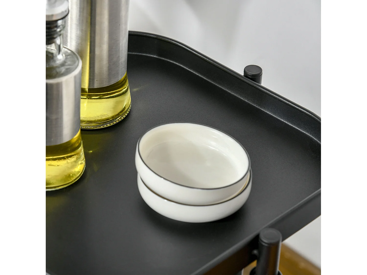 Carrello portavivande con 4 cestelli e piano d'appoggio nero