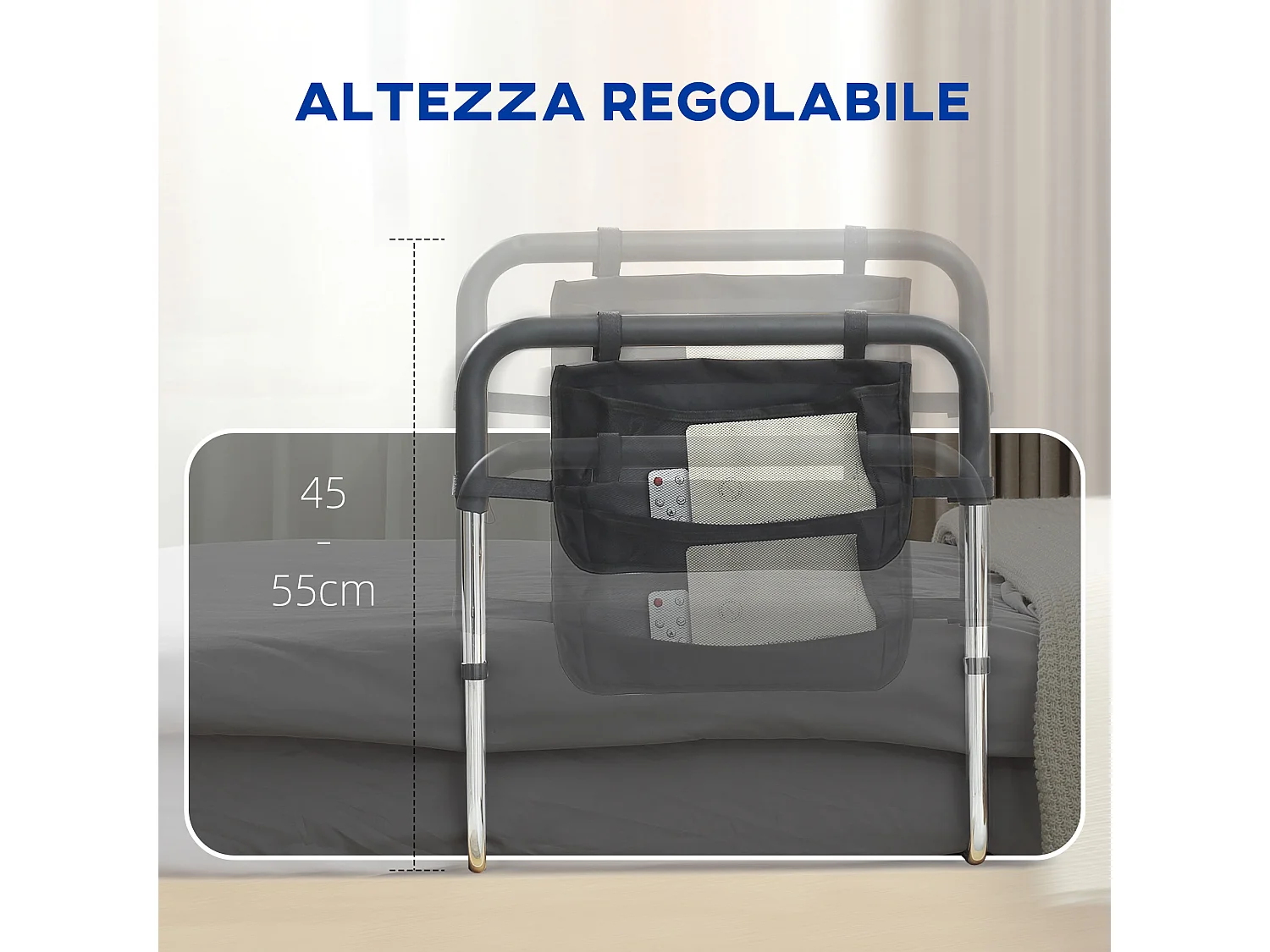 HOMCOM Maniglia per Letto in Acciaio ，Altezza Regolabile