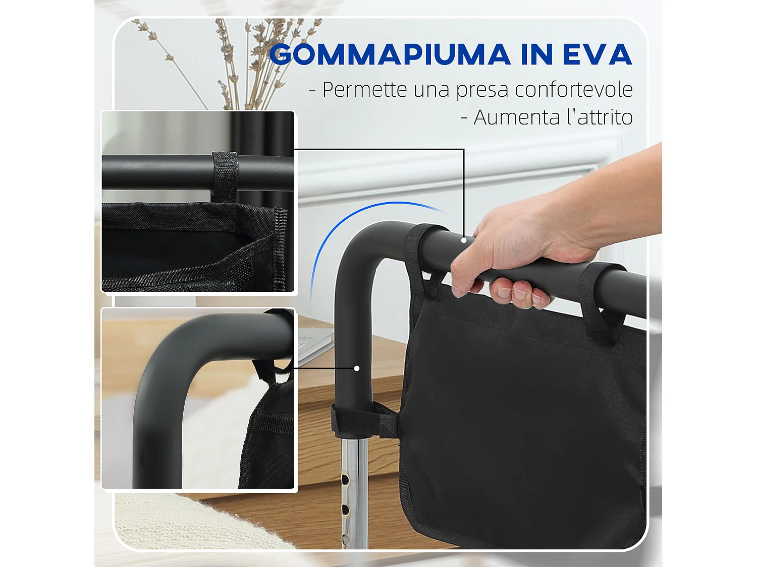 HOMCOM Maniglia per Letto in Acciaio ，Altezza Regolabile