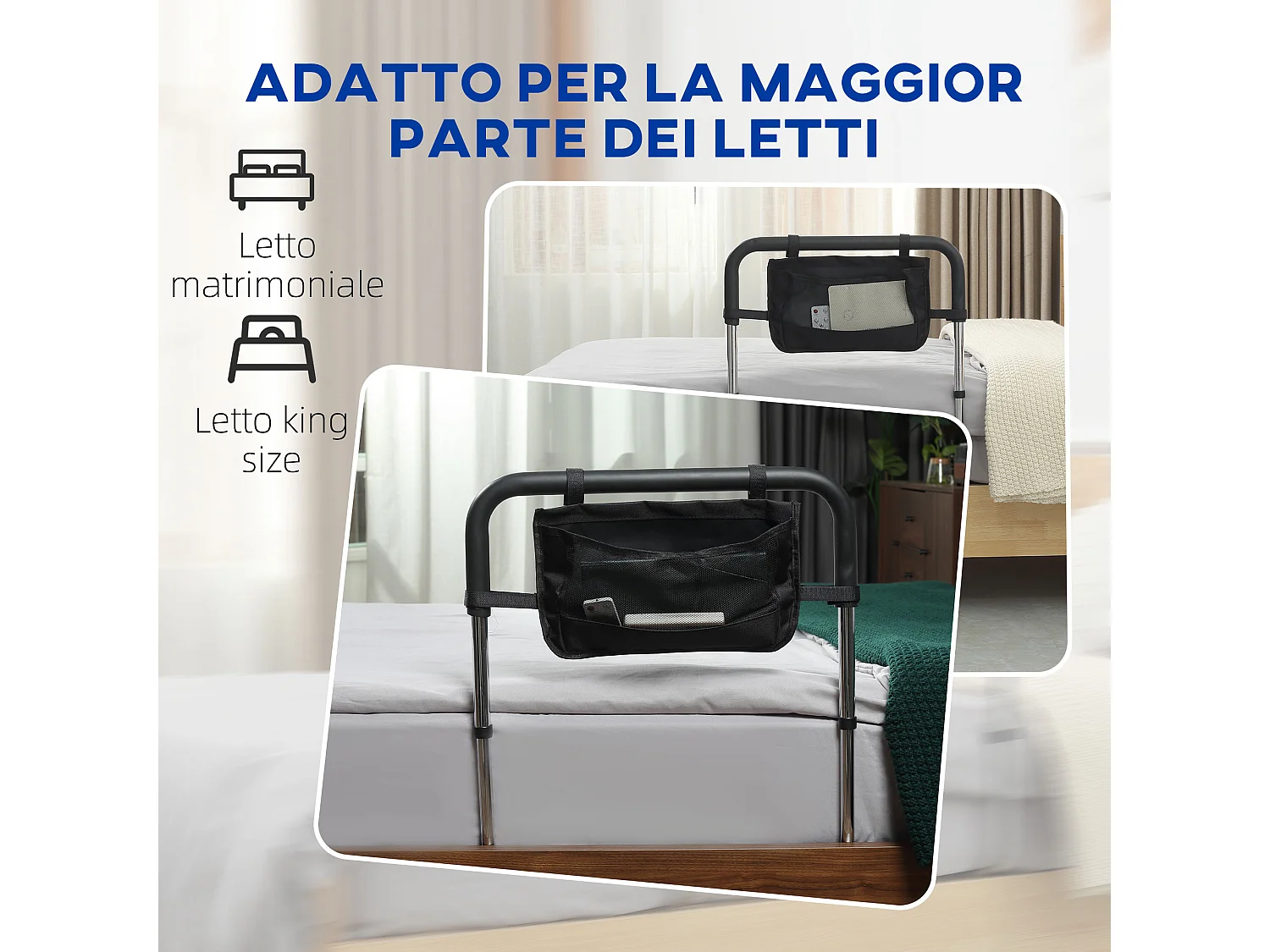 HOMCOM Maniglia per Letto in Acciaio ，Altezza Regolabile