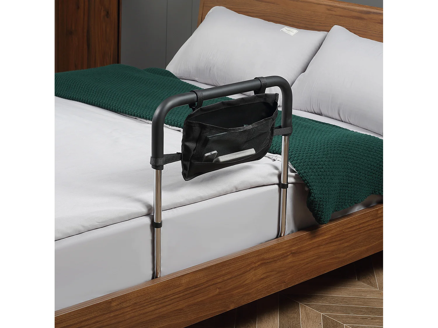 HOMCOM Maniglia per Letto in Acciaio ，Altezza Regolabile