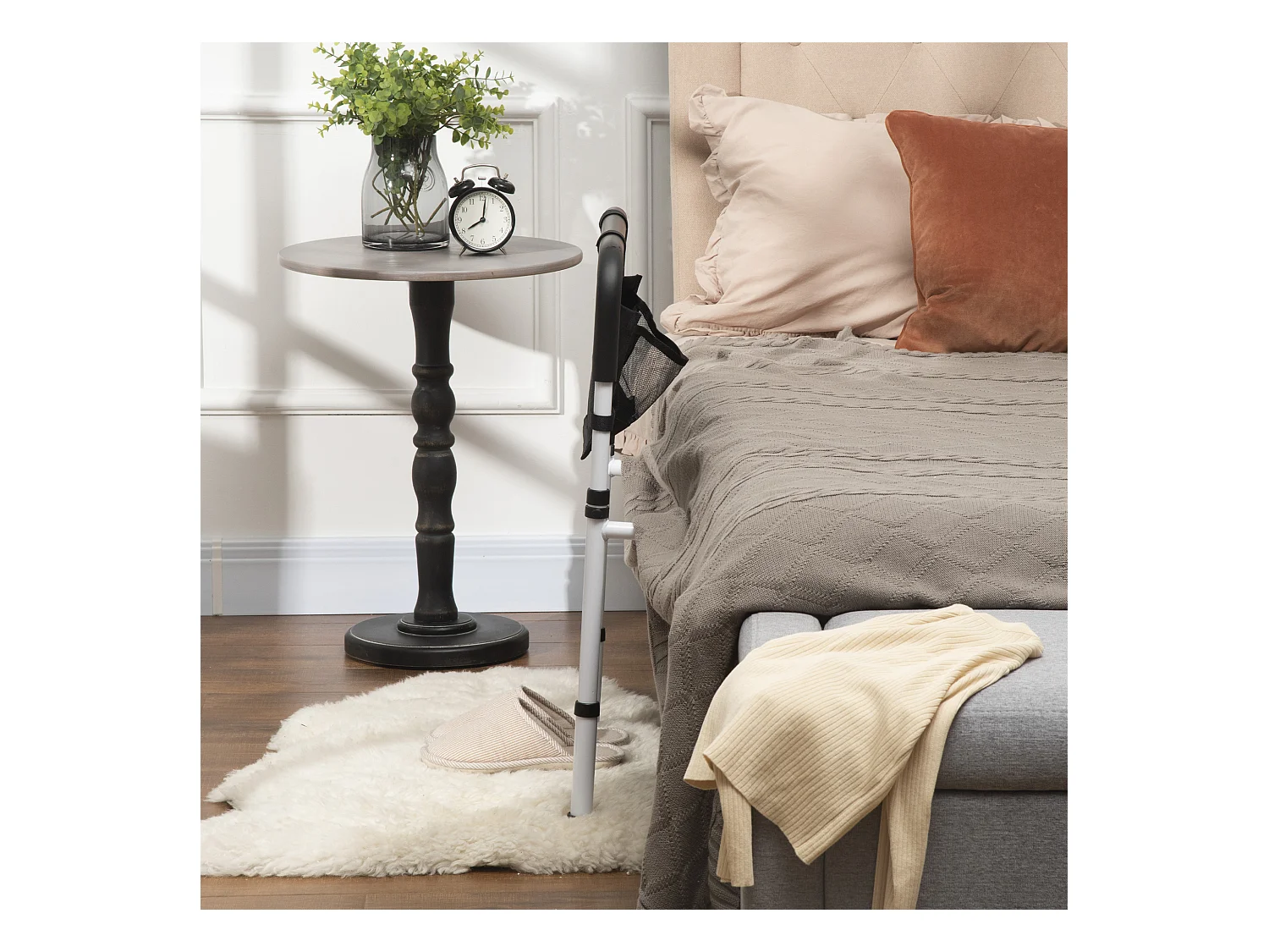 HOMCOM Maniglia per Letto Lunghezza e Altezza Regolabile in Acciaio