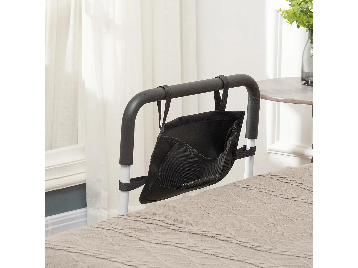 HOMCOM Maniglia per Letto Lunghezza e Altezza Regolabile in Acciaio