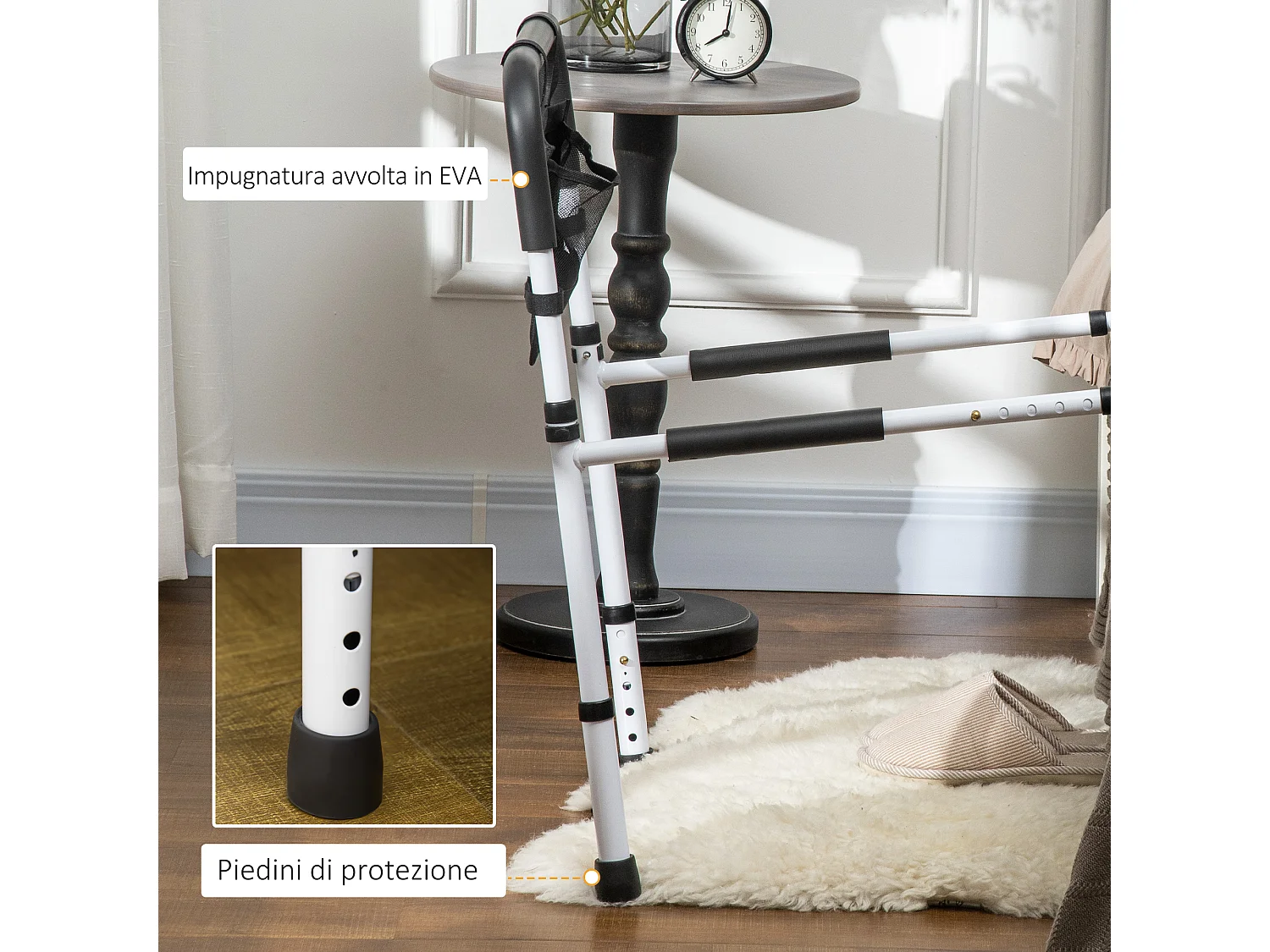 HOMCOM Maniglia per Letto Lunghezza e Altezza Regolabile in Acciaio