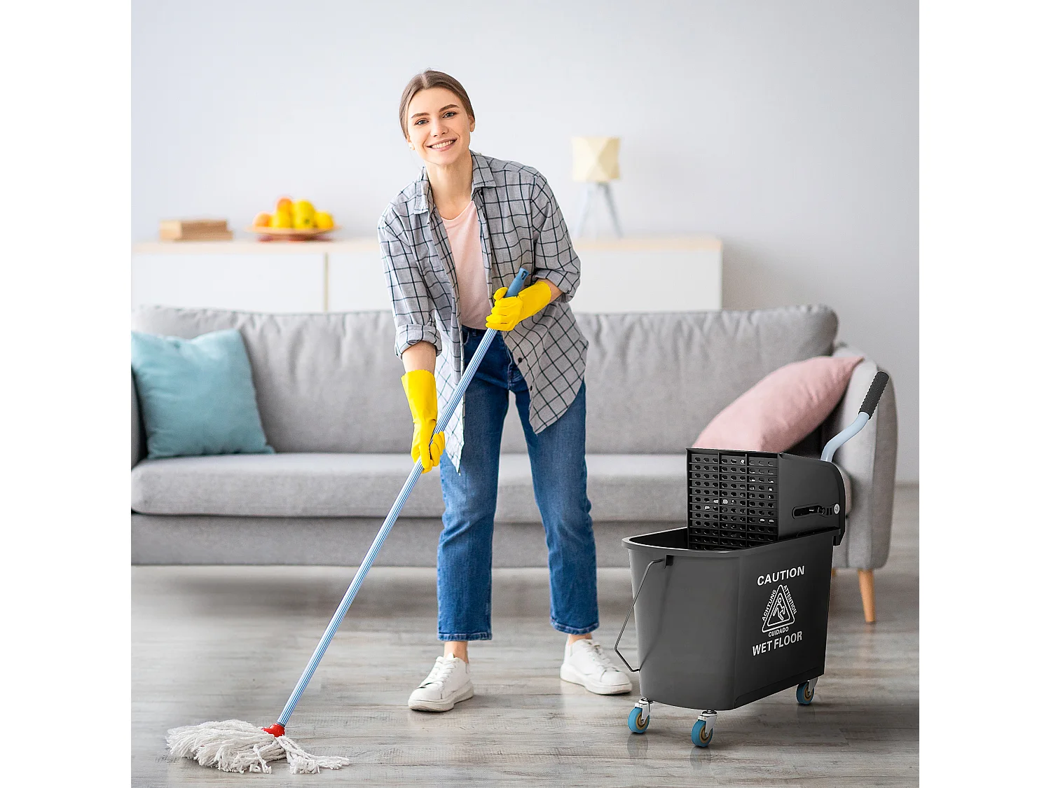 Carrello per pulizie da 20L con specchio e strizzatore in pp nero