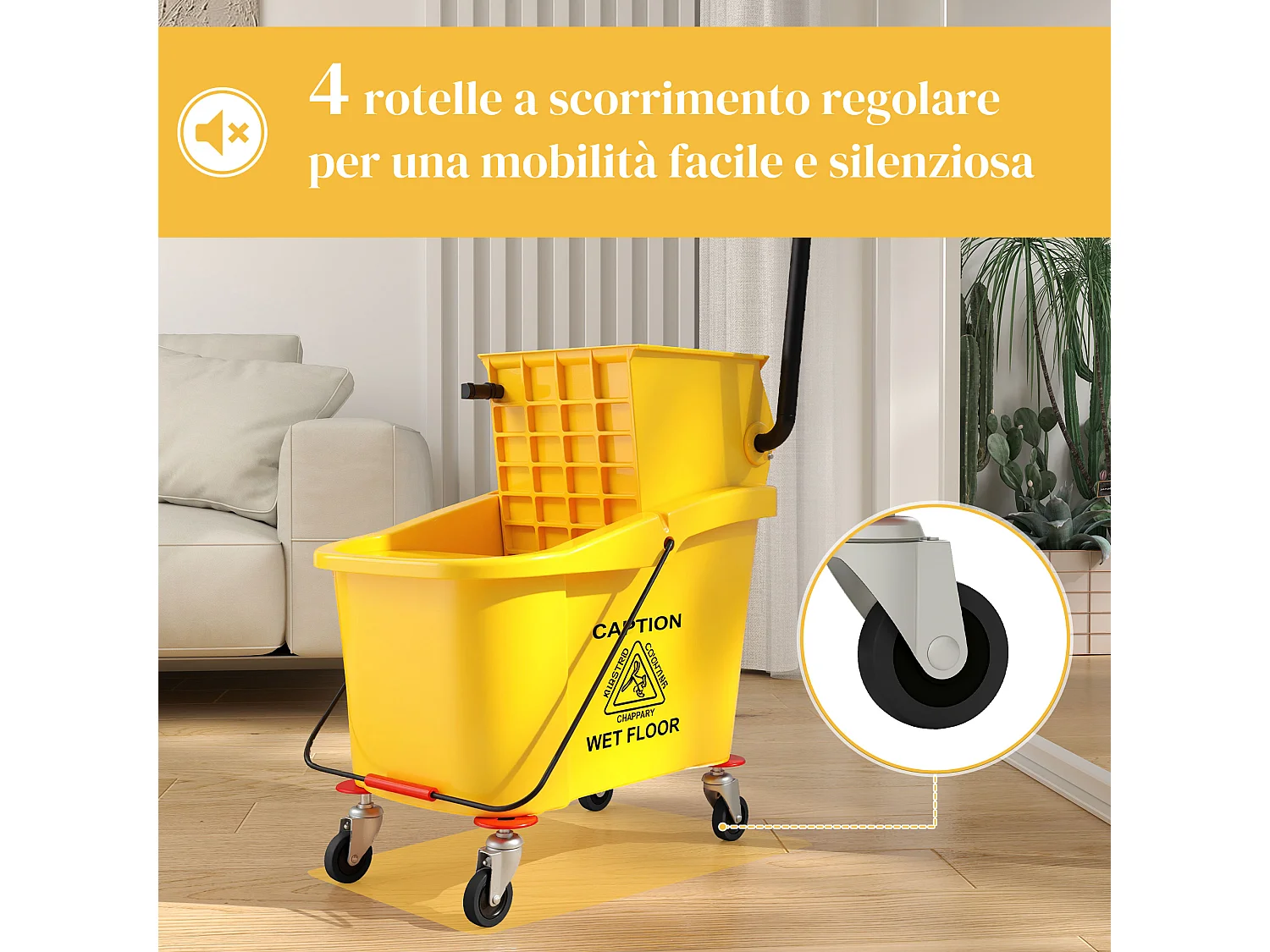 Secchio lavapavimenti 36 litri con mocio e strizzatore giallo