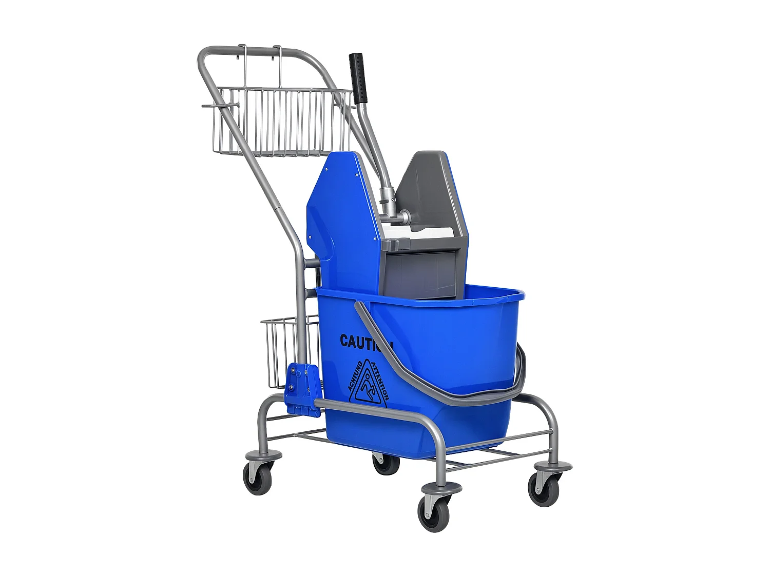 Carrello pulizie con secchio 26 litri con strizzatore e cestini blu