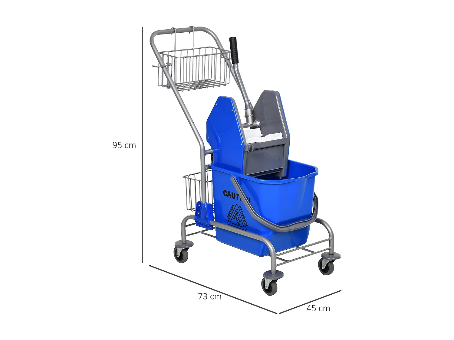 Carrello pulizie con secchio 26 litri con strizzatore e cestini blu