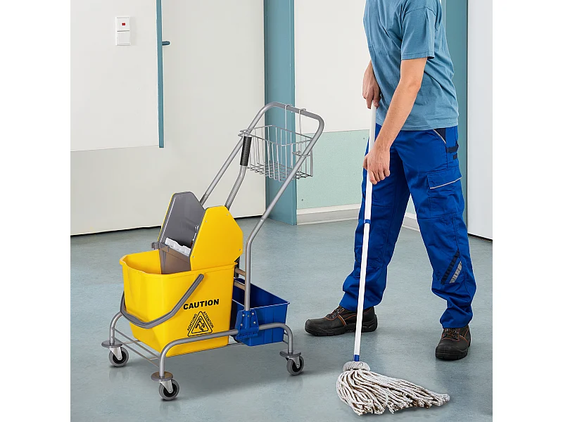 Carrello pulizie con strizzatore secchio da 25l e ripiano in plastica