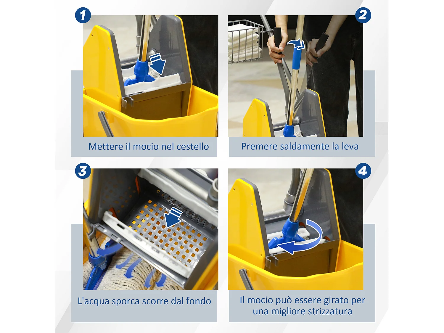 Carrello pulizie con strizzatore secchio da 25l e ripiano in plastica