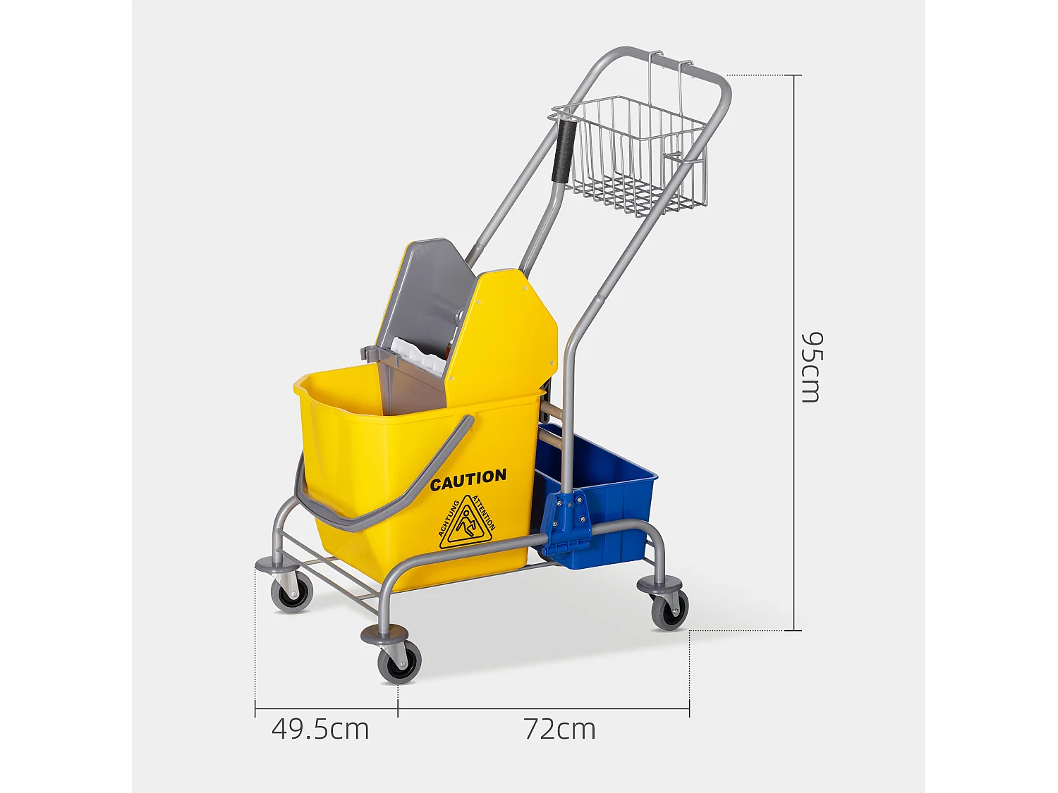 Carrello pulizie con strizzatore secchio da 25l e ripiano in plastica
