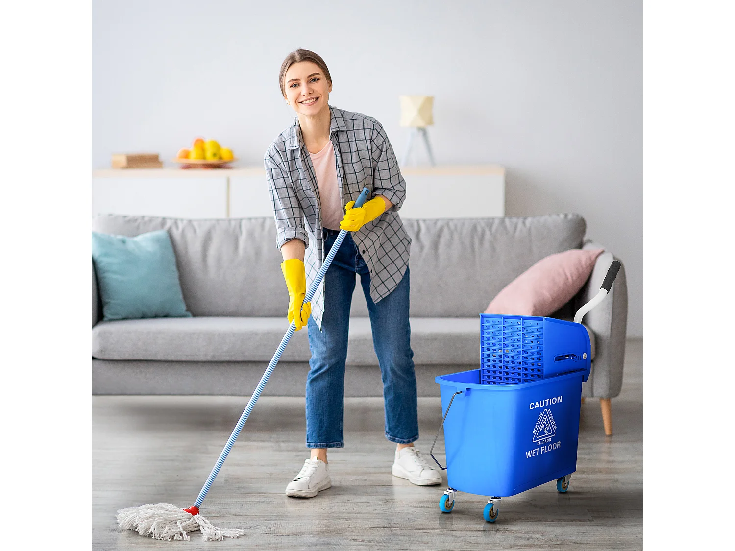 Carrello per pulizie da 20L con specchio e strizzatore in pp blu