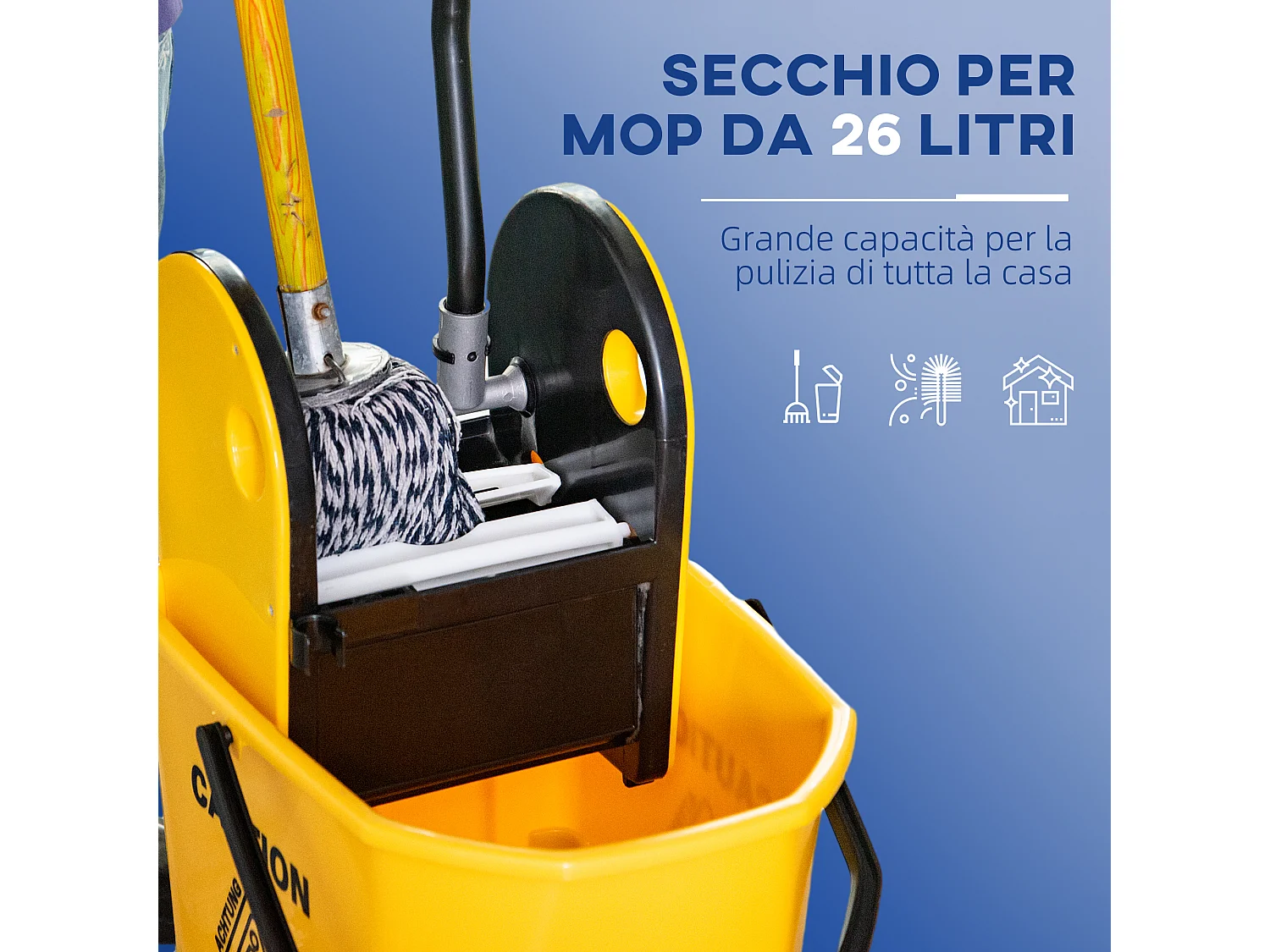 Secchio lavapavimenti professionale con strizzatore manuale e ruote