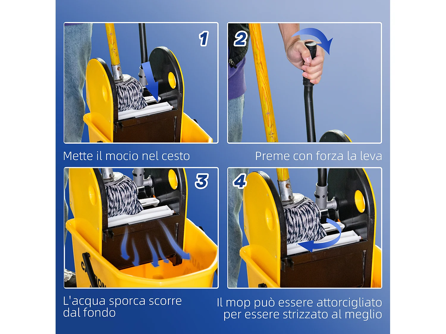 Secchio lavapavimenti professionale con strizzatore manuale e ruote