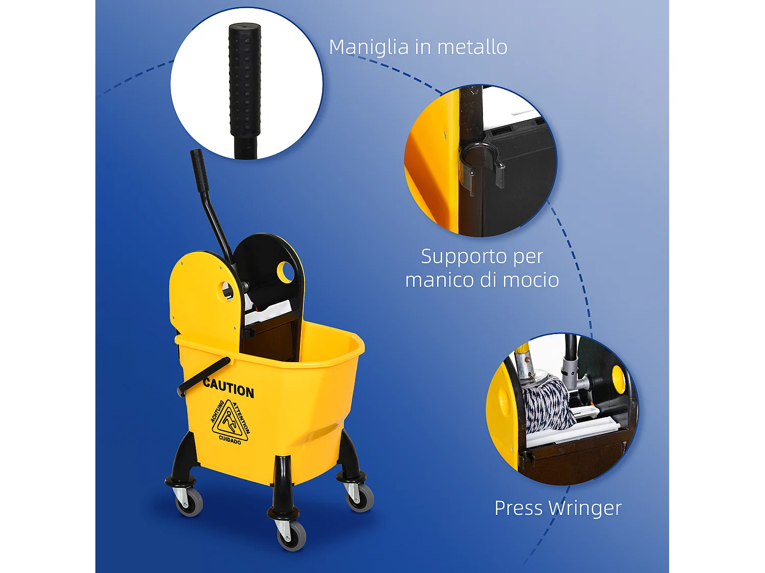 Secchio lavapavimenti professionale con strizzatore manuale e ruote