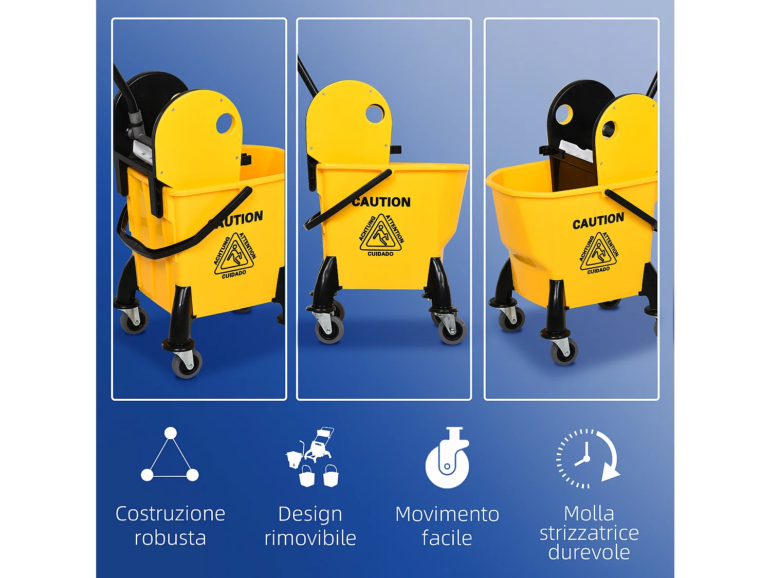 Secchio lavapavimenti professionale con strizzatore manuale e ruote