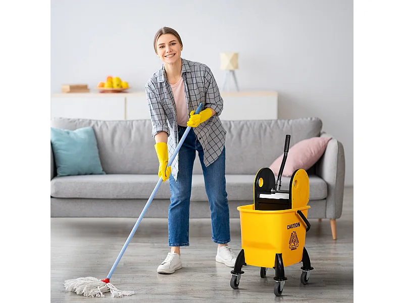 Secchio lavapavimenti professionale con strizzatore manuale e ruote