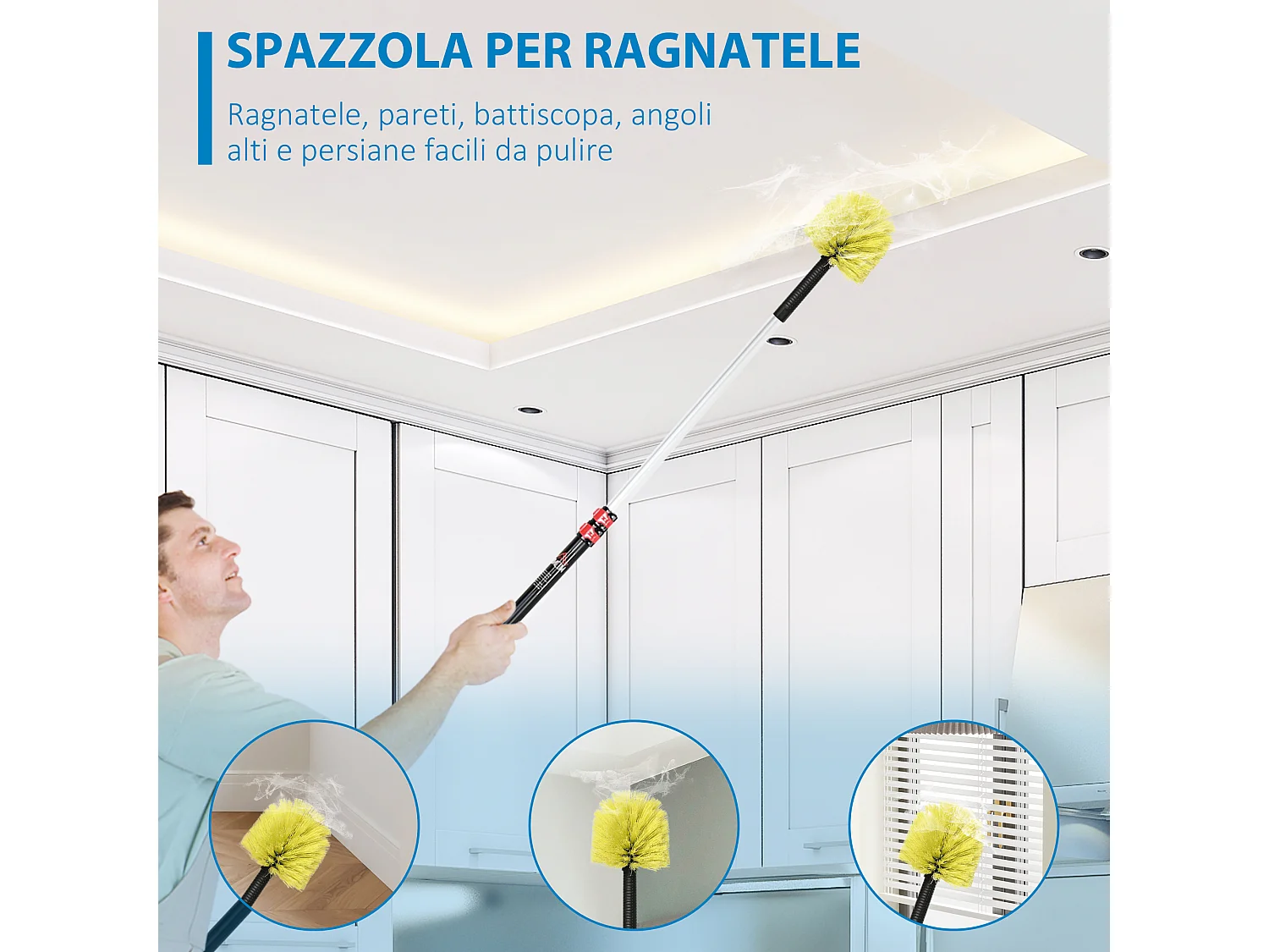 Kit per pulizia della casa con asta di prolunga e 3 spolverini