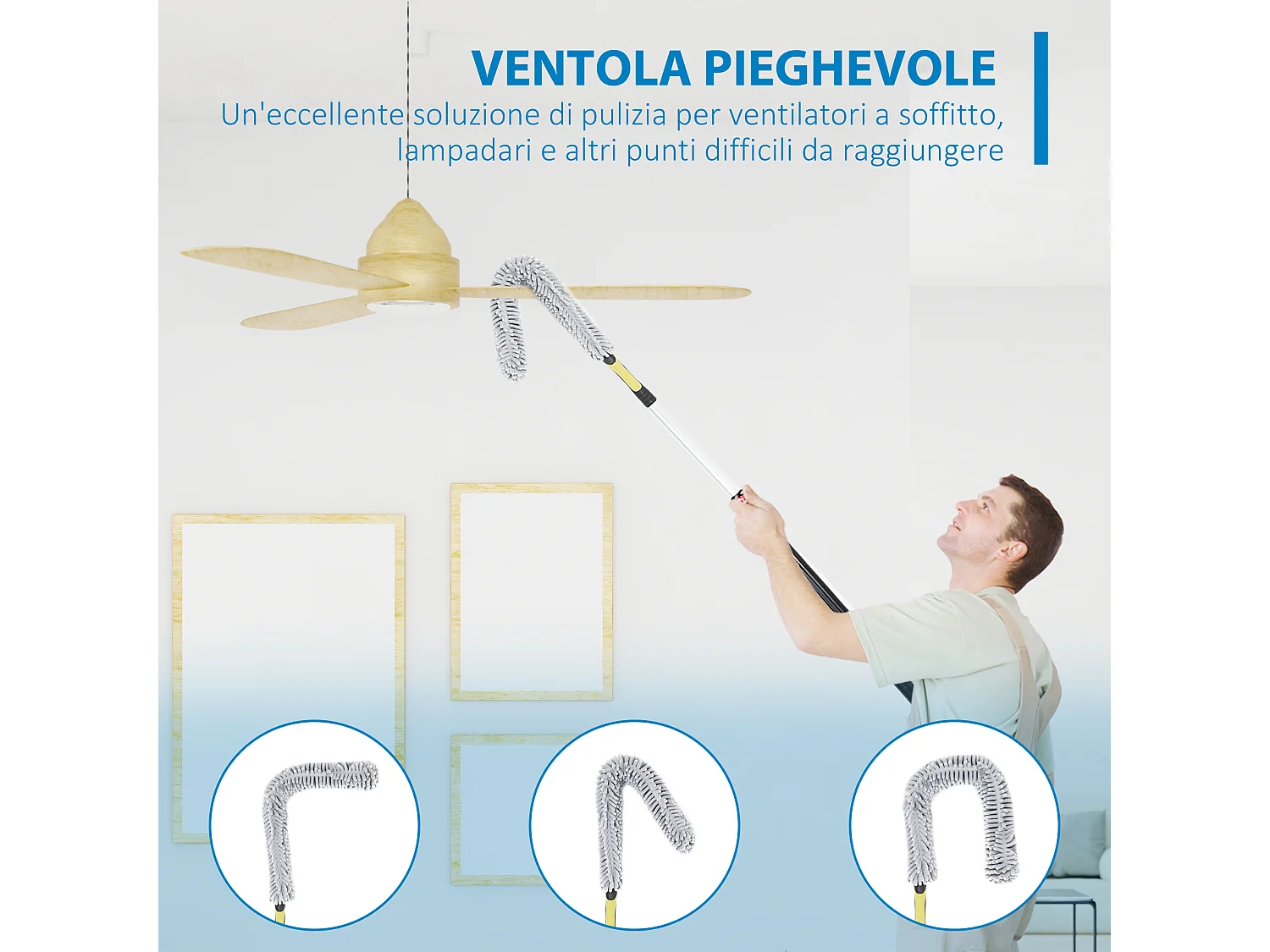 Kit per pulizia della casa con asta di prolunga e 3 spolverini