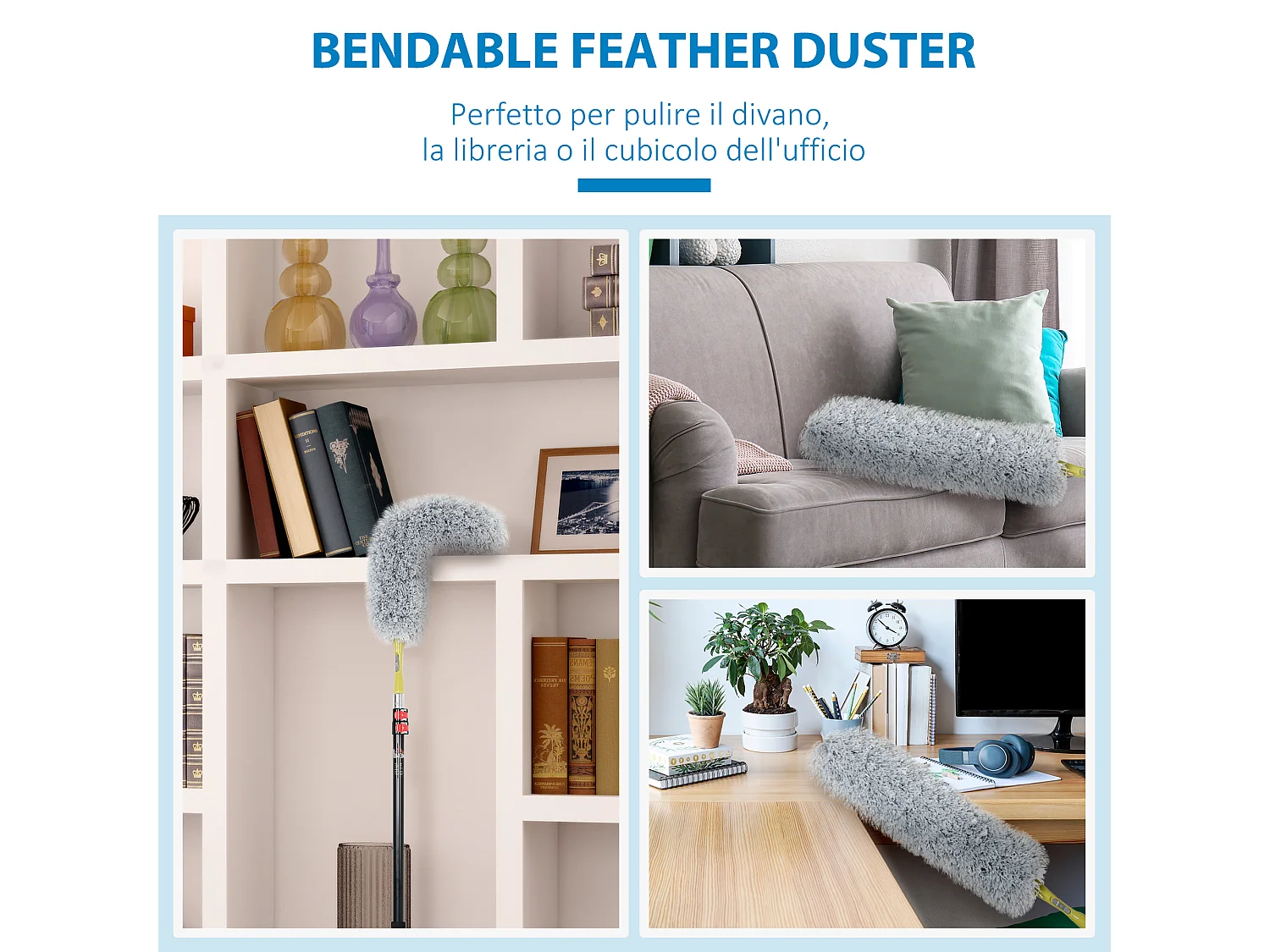 Kit per pulizia della casa con asta di prolunga e 3 spolverini