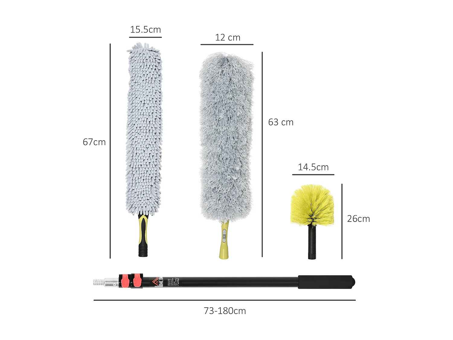 Kit per pulizia della casa con asta di prolunga e 3 spolverini