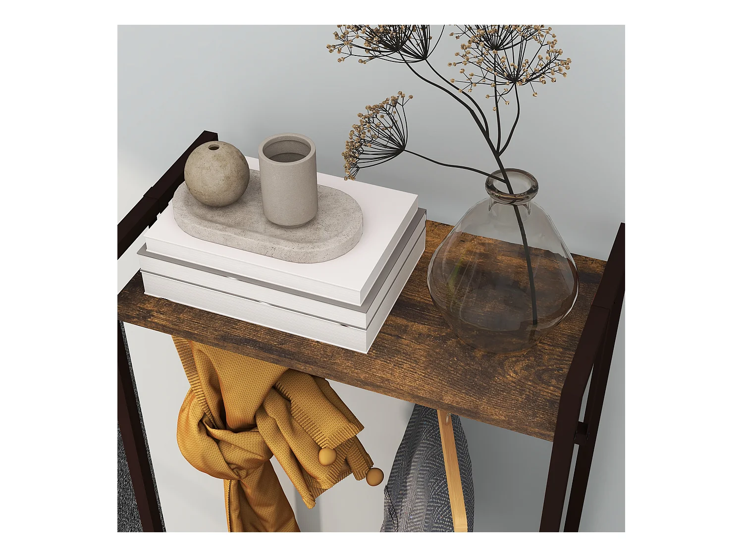 Appendiabiti da terra con asta 3 cassetti e ripiani marrone