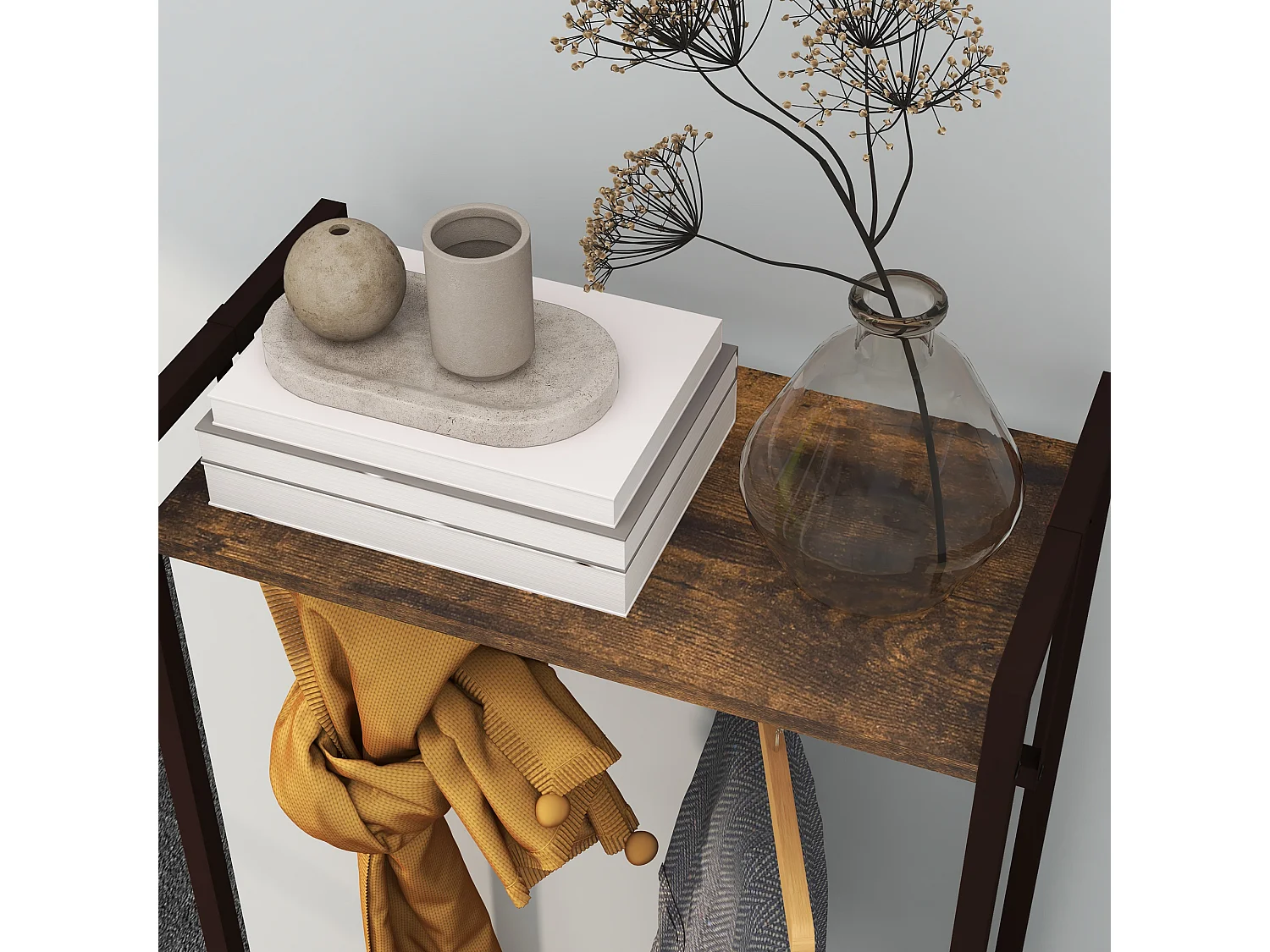 Appendiabiti da terra con asta 3 cassetti e ripiani marrone