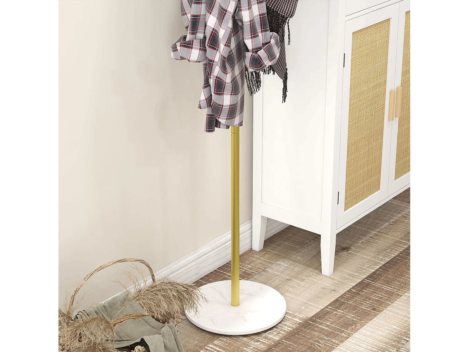 Appendiabiti da terra con 8 ganci in acciaio e base in marmo oro