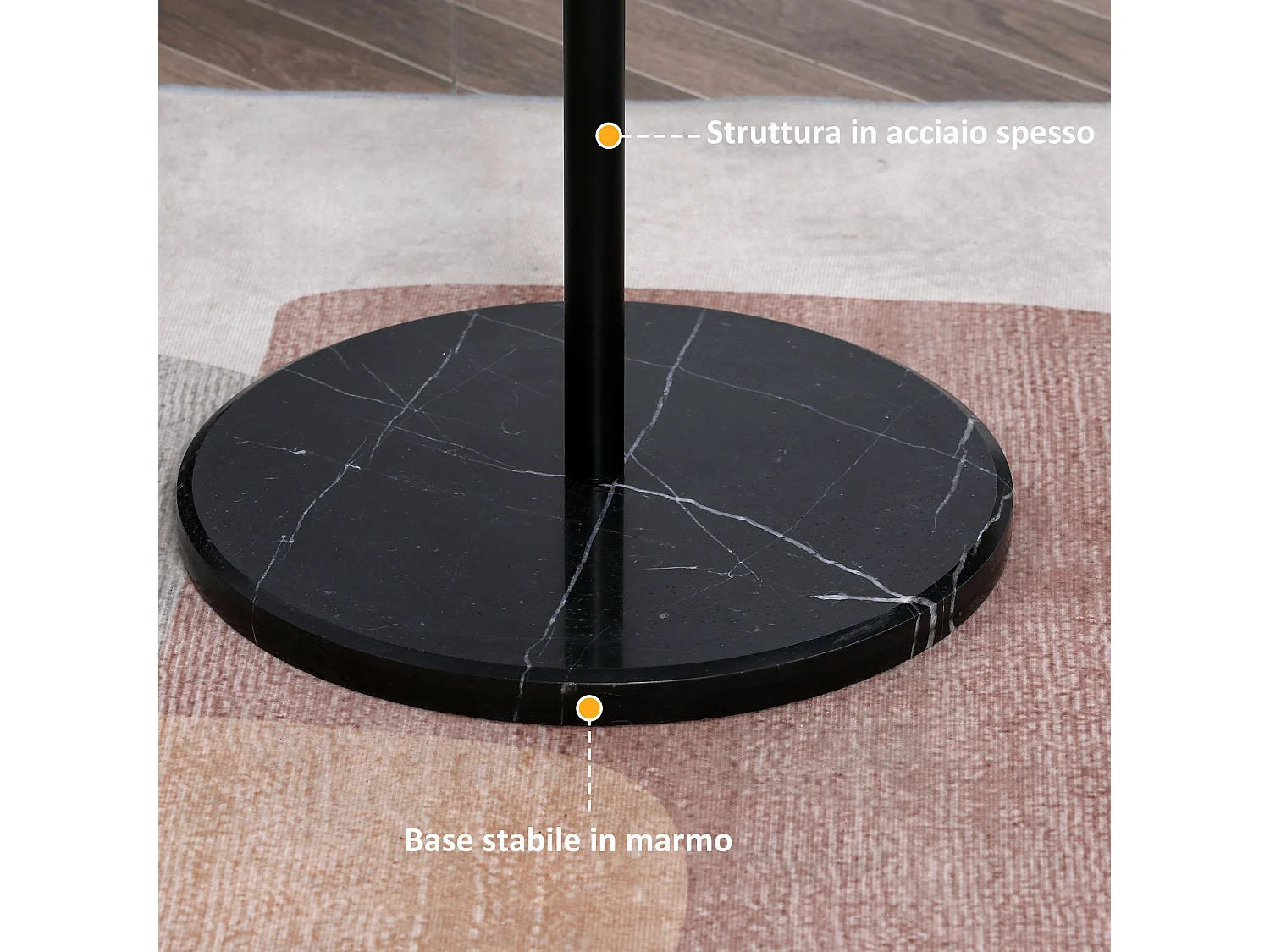 Appendiabiti da terra 8 ganci in acciaio base in marmo nero