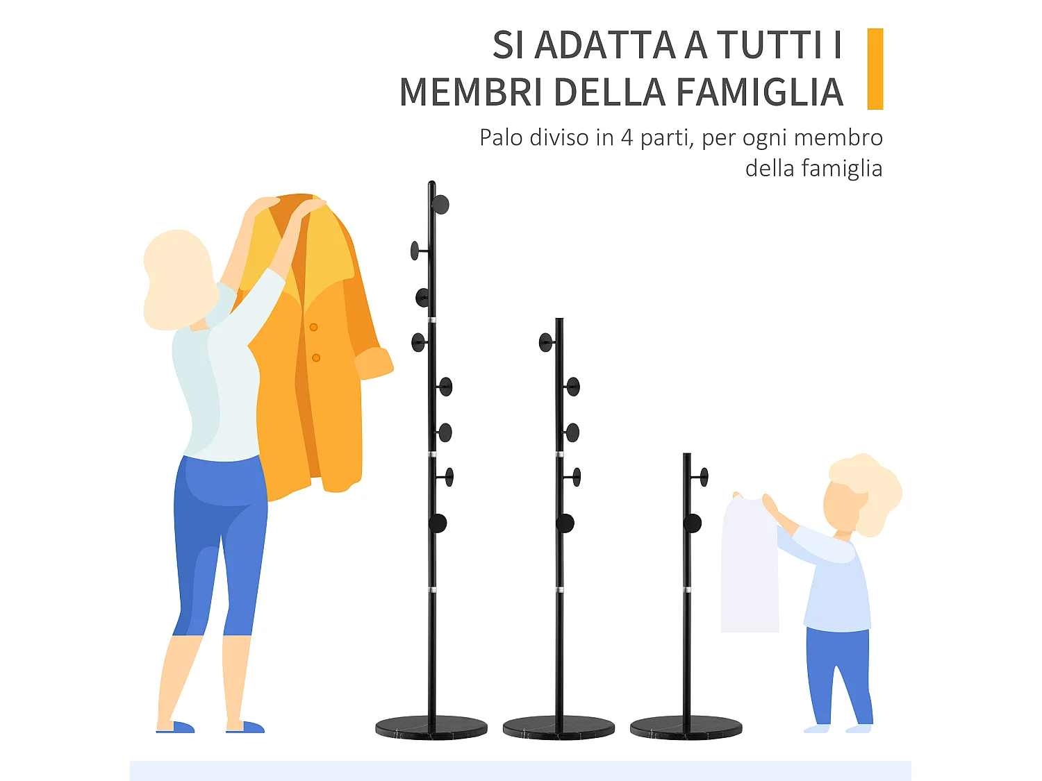 Appendiabiti da terra 8 ganci in acciaio base in marmo nero