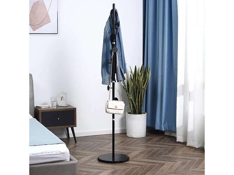 Appendiabiti da terra 8 ganci in acciaio base in marmo nero