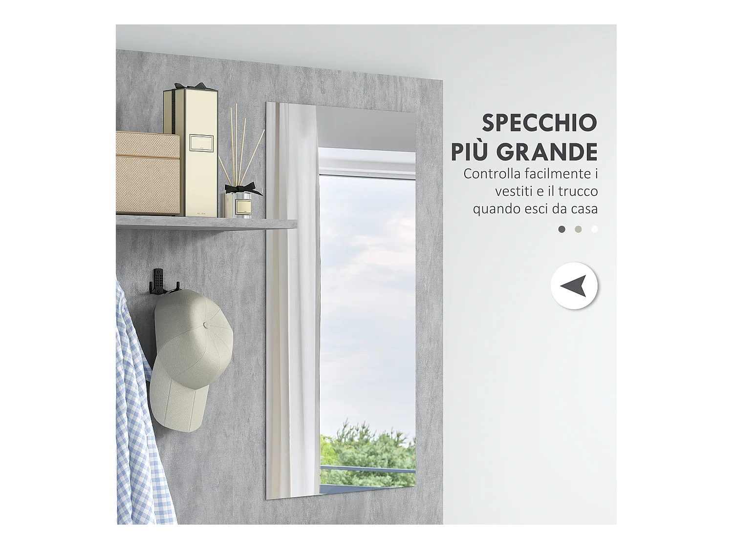Mobile ingresso 4 in 1 con specchio gancio ripiani regolabili grigio