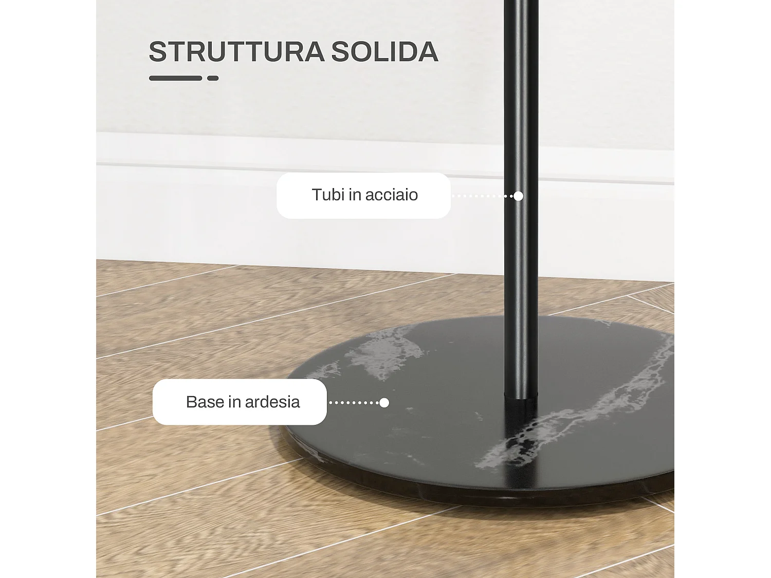 Appendiabiti da terra con 6 ganci in acciaio e base in ardesia nero