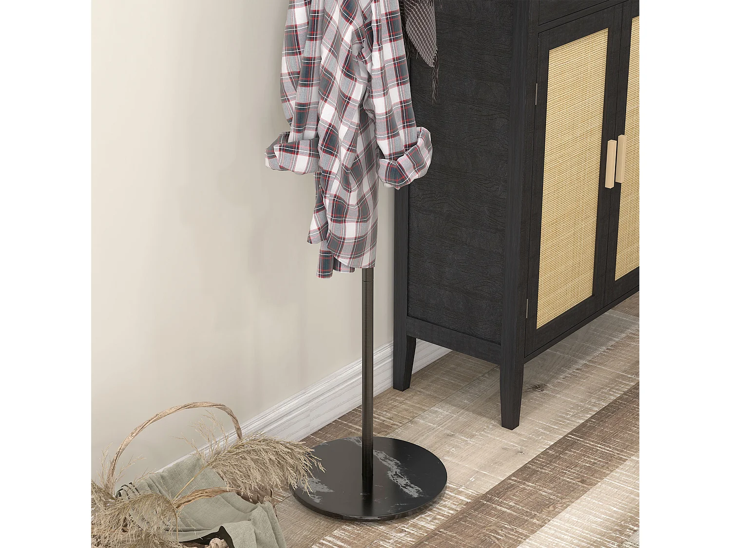 Appendiabiti da terra con 6 ganci in acciaio e base in ardesia nero