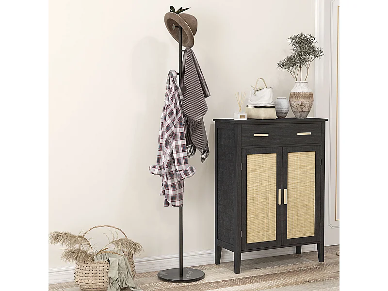 Appendiabiti da terra con 6 ganci in acciaio e base in ardesia nero