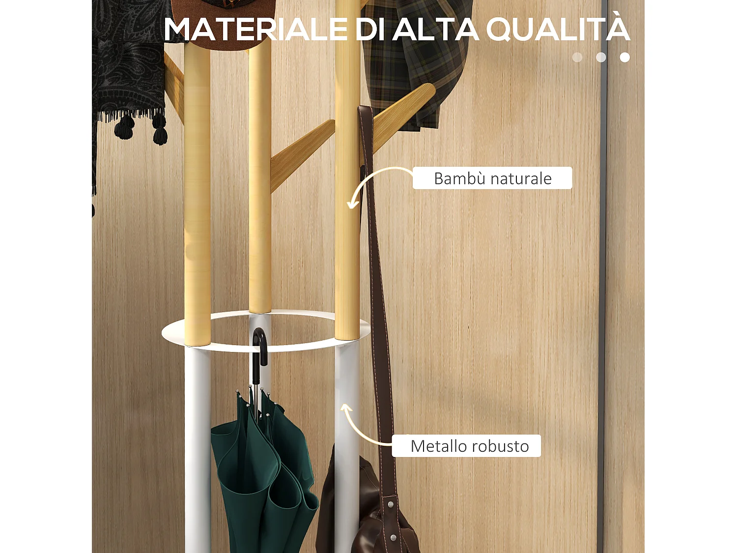 Attaccapanni a terra 12 ganci e portaombrelli 30.5x30.5x174.5cm