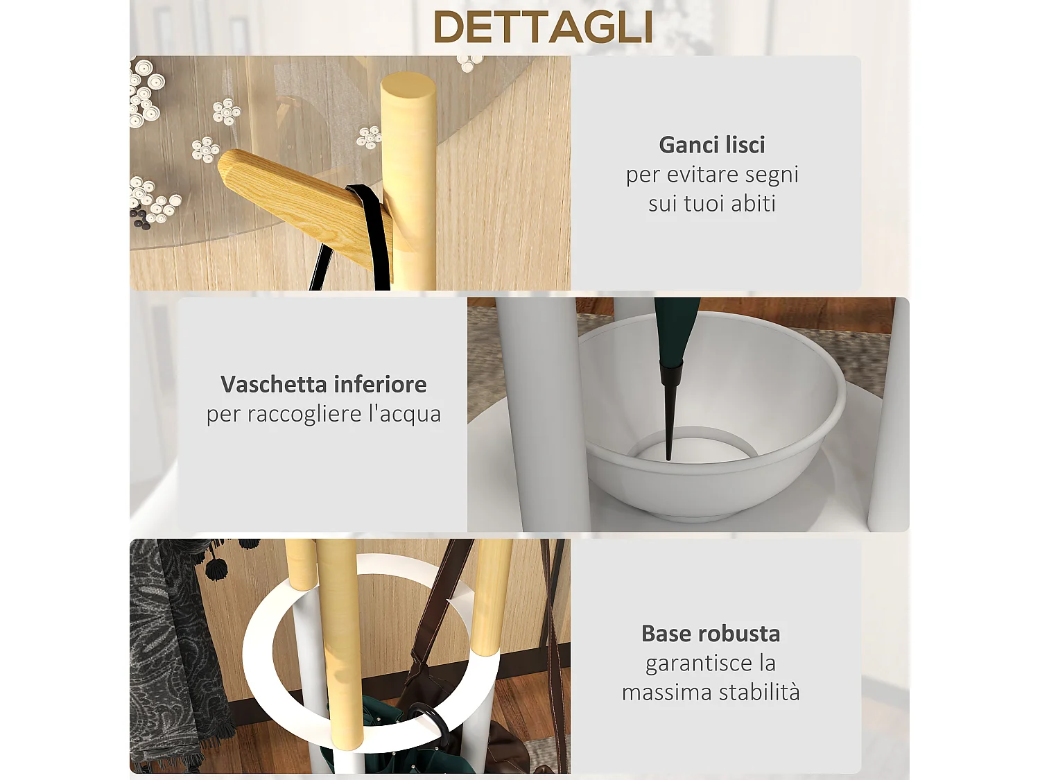 Attaccapanni a terra 12 ganci e portaombrelli 30.5x30.5x174.5cm