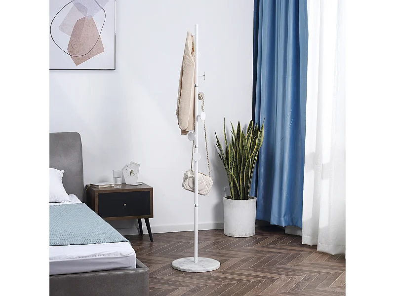 Appendiabiti da terra a 8 ganci in acciaio e marmo bianco