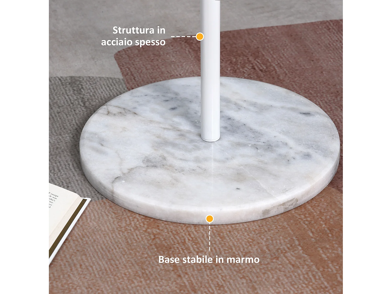 Appendiabiti da terra a 8 ganci in acciaio e marmo bianco