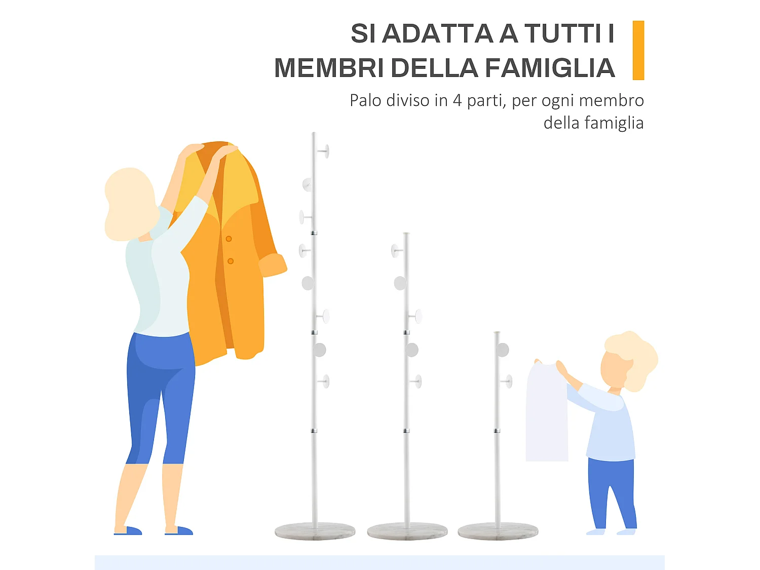 Appendiabiti da terra a 8 ganci in acciaio e marmo bianco