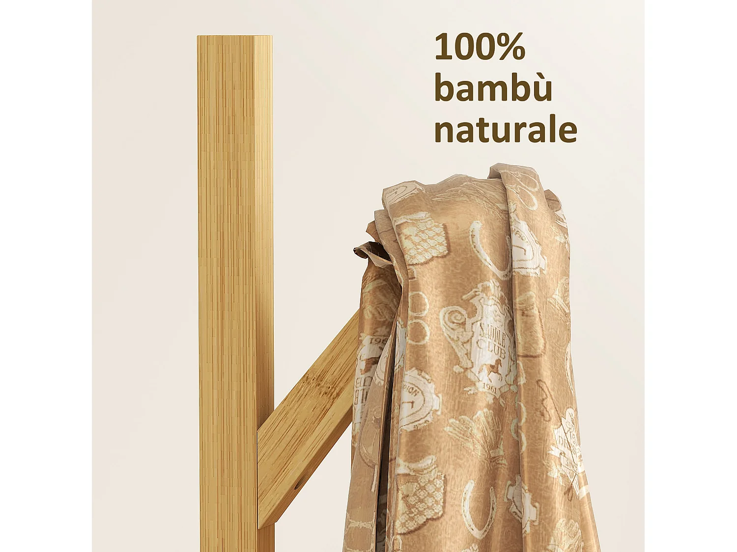 Albero appendiabiti da terra con 9 ganci e 3 ripiani legno e bianco