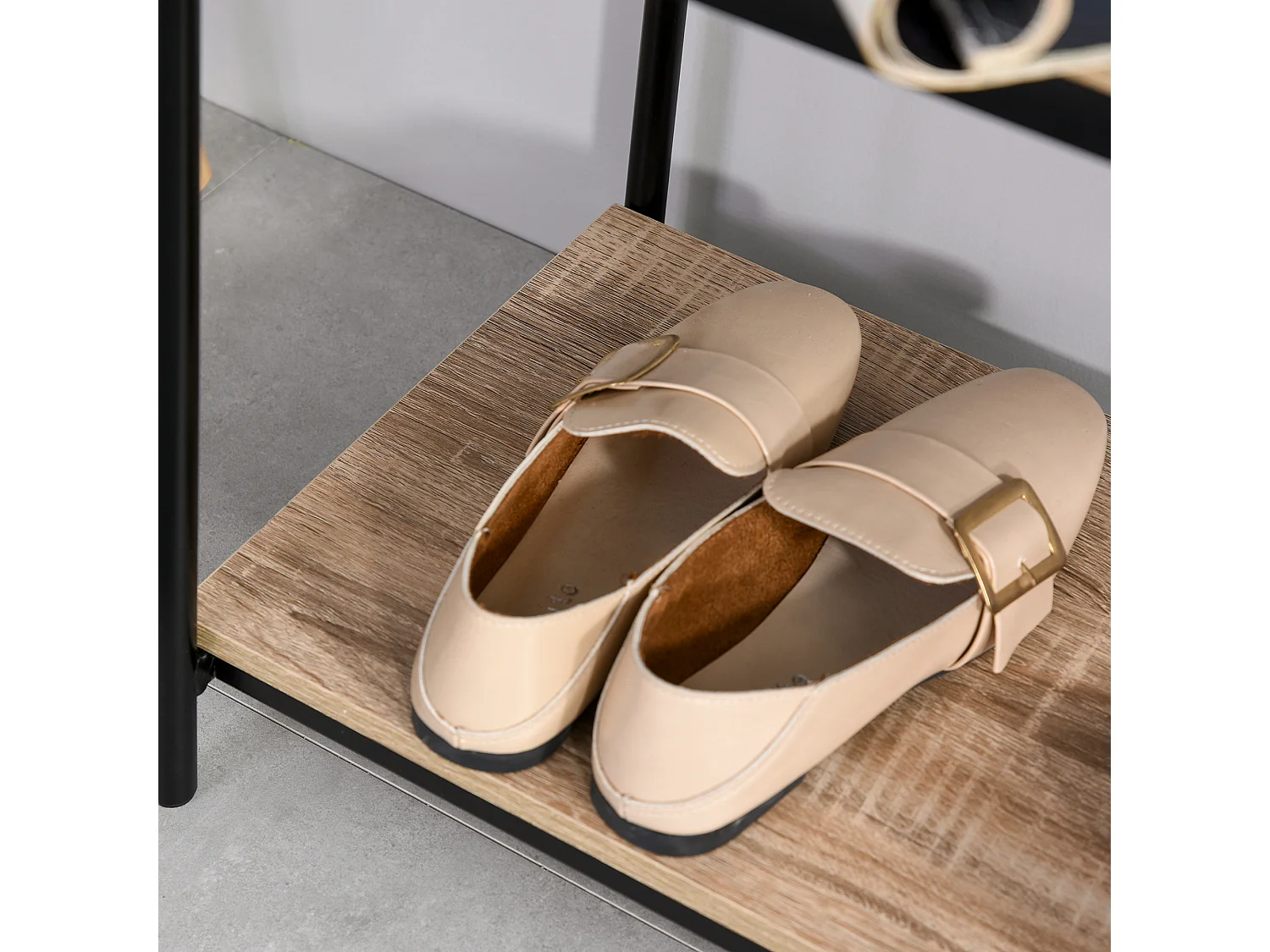 Appendiabiti con panca e scarpiera industriale in legno nero