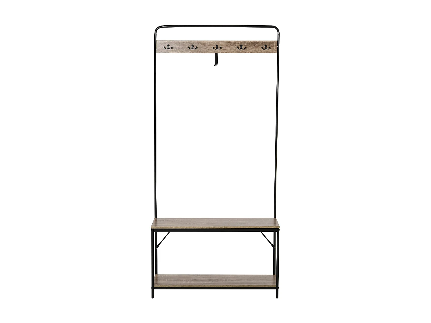 Appendiabiti con panca e scarpiera industriale in legno nero