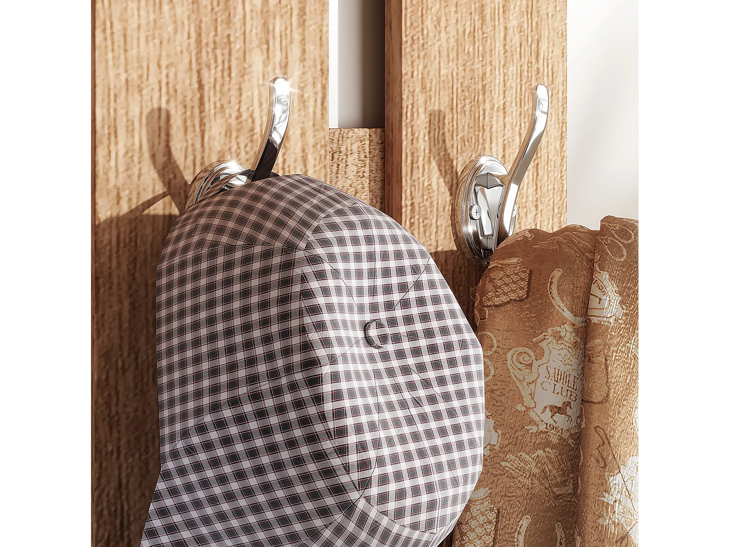 Mobile appendiabiti con scarpiera e specchio in legno bianco e noce